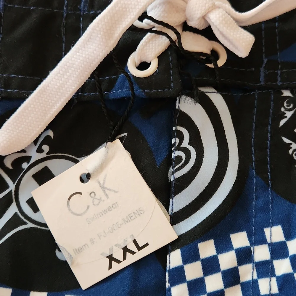 NWT - C&K Swimware - Men's Blue and White Swim Shorts - Size XXL
